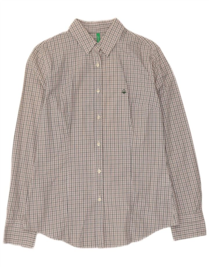 Camisa feminina Benetton UK 14 grande algodão cinza