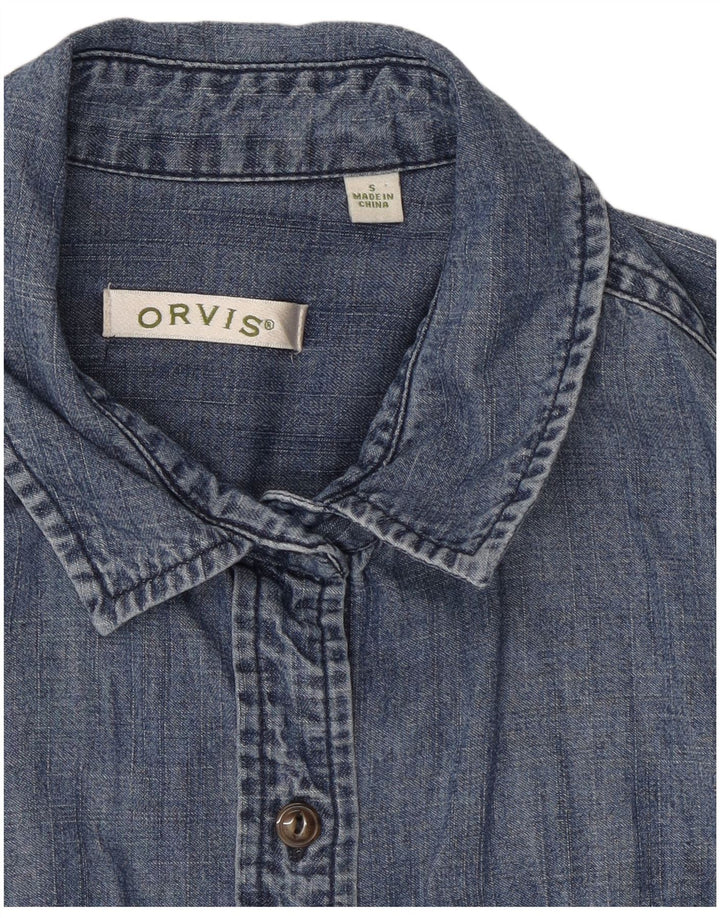 Camisa jeans feminina Orvis Reino Unido 10 algodão azul pequeno