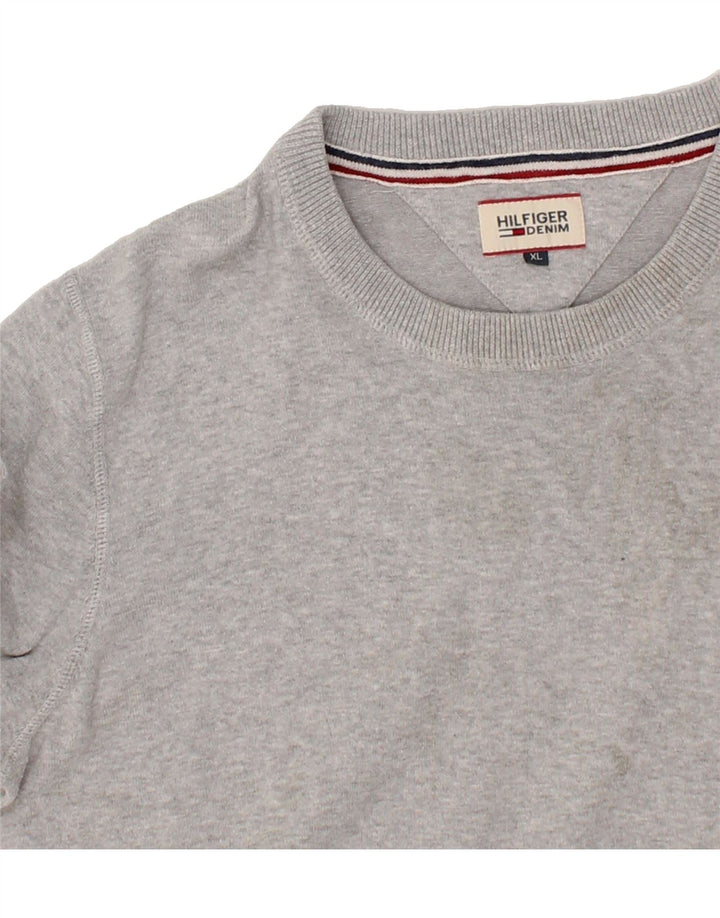 TOMMY HILFIGER Mens Crew Neck Jumper Sweater XL Grey Cotton Vintage Tommy Hilfiger and Second-Hand Tommy Hilfiger from Messina Hembry 