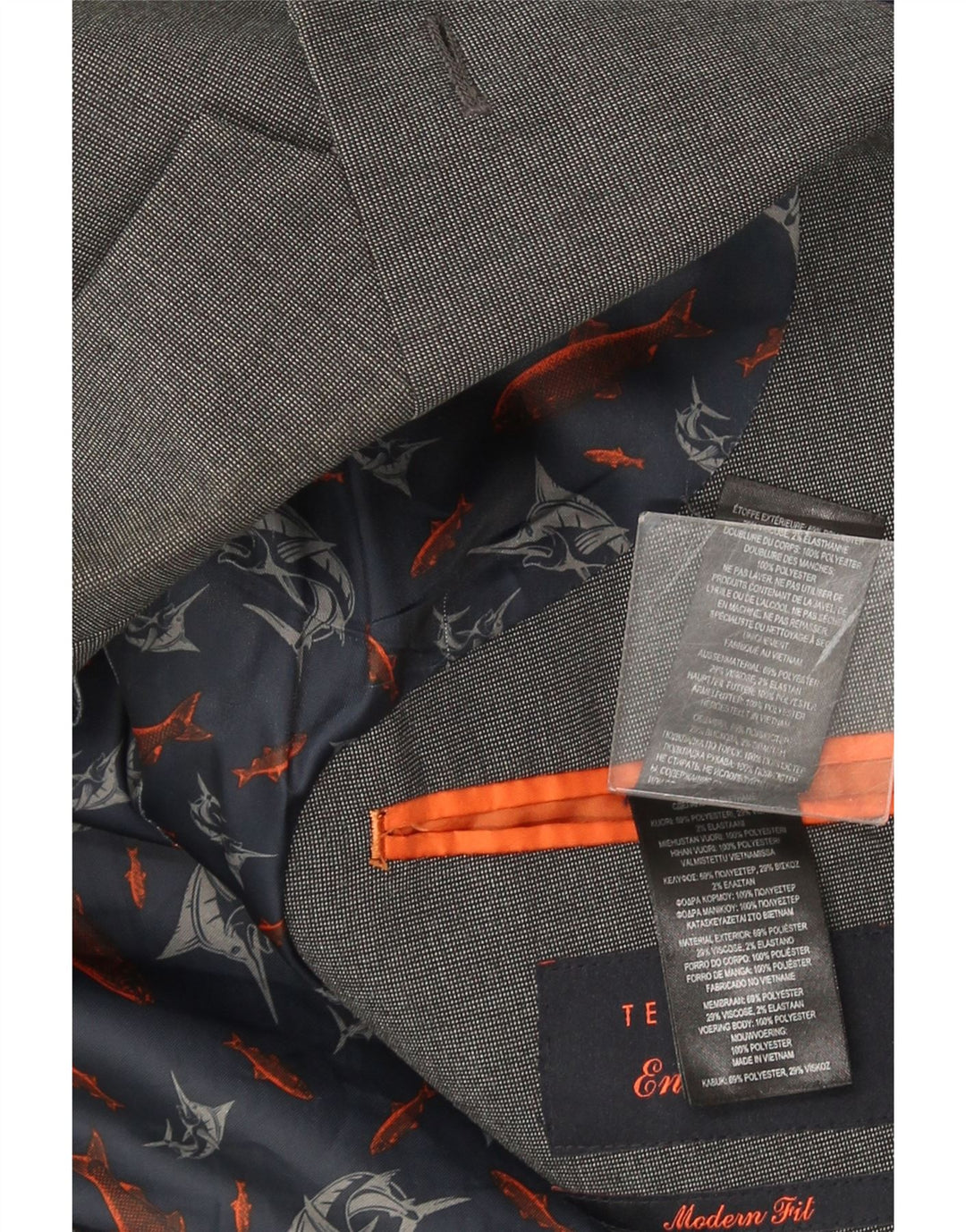 Jaqueta blazer masculina Ted Baker com ajuste moderno de 2 botões US 42 XL cinza poliéster