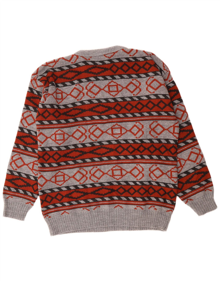 Suéter masculino VINTAGE com gola redonda e acrílico geométrico cinza médio