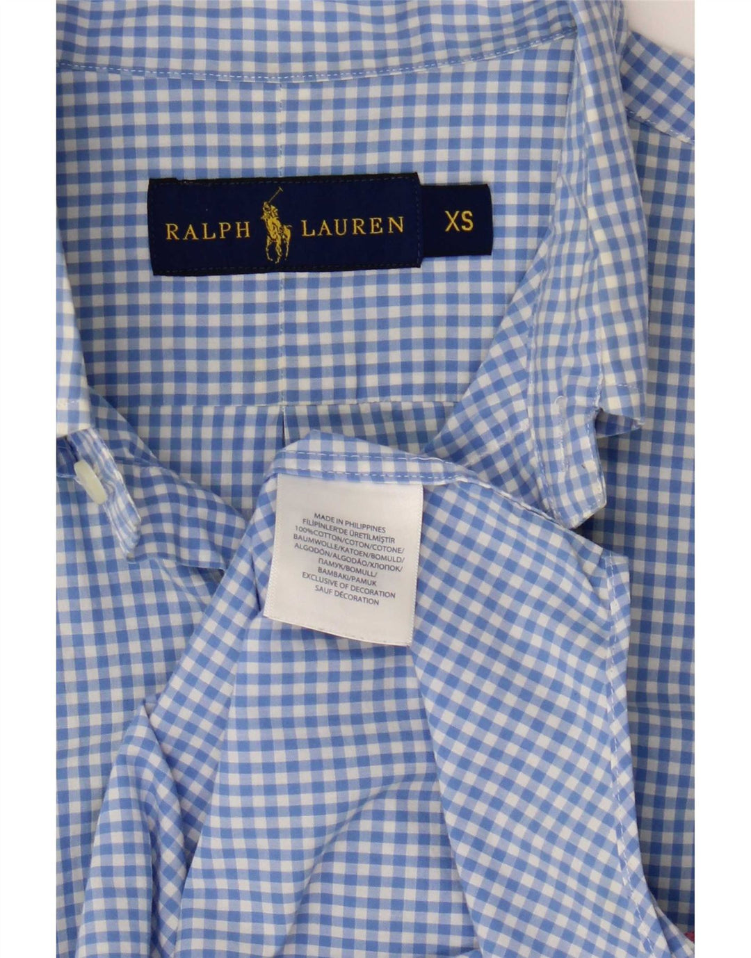 Camisa masculina Ralph Lauren XS azul algodão guingão