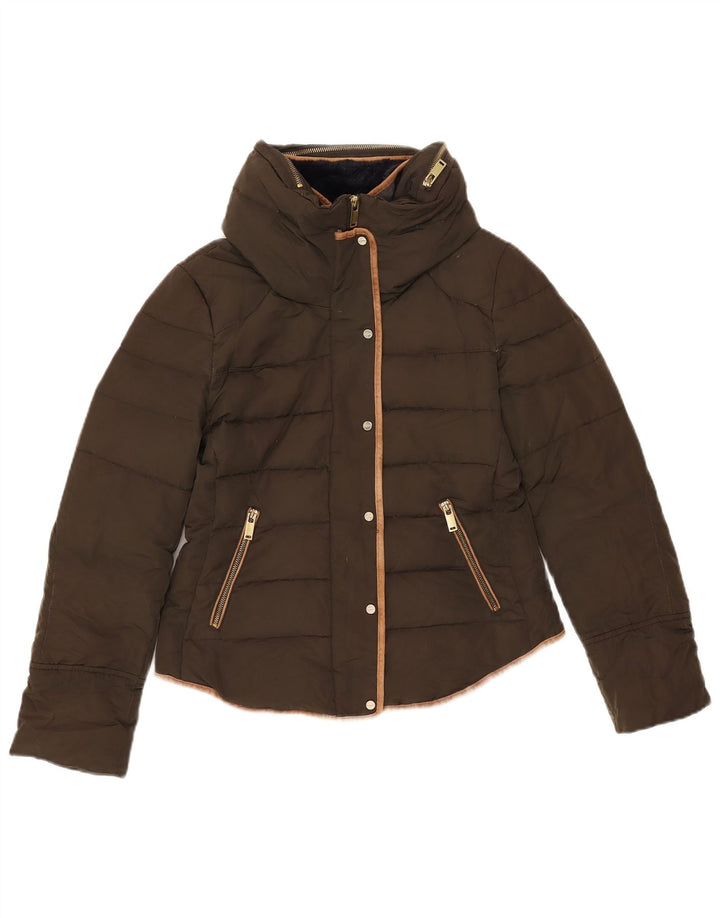 Jaqueta acolchoada com capuz feminina Zara UK 14 médio cáqui