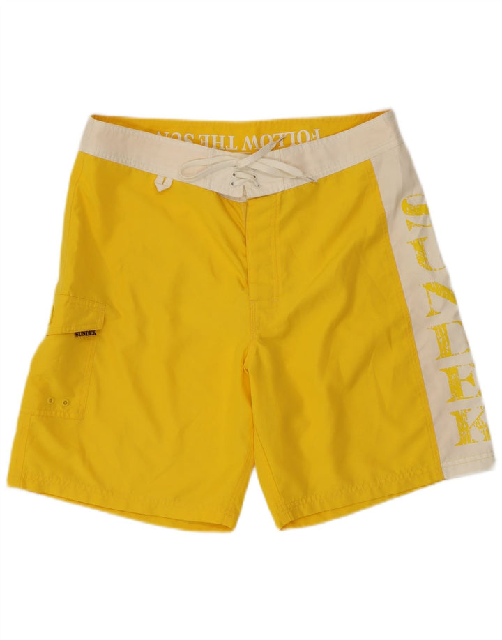 Sundek Mens Graphic Natação Shorts Médio Amarelo Colorblock