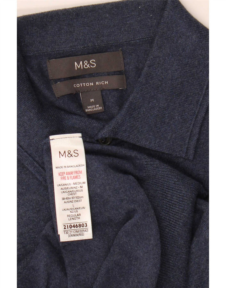 Suéter masculino Marks & Spencer com gola polo e algodão azul marinho médio
