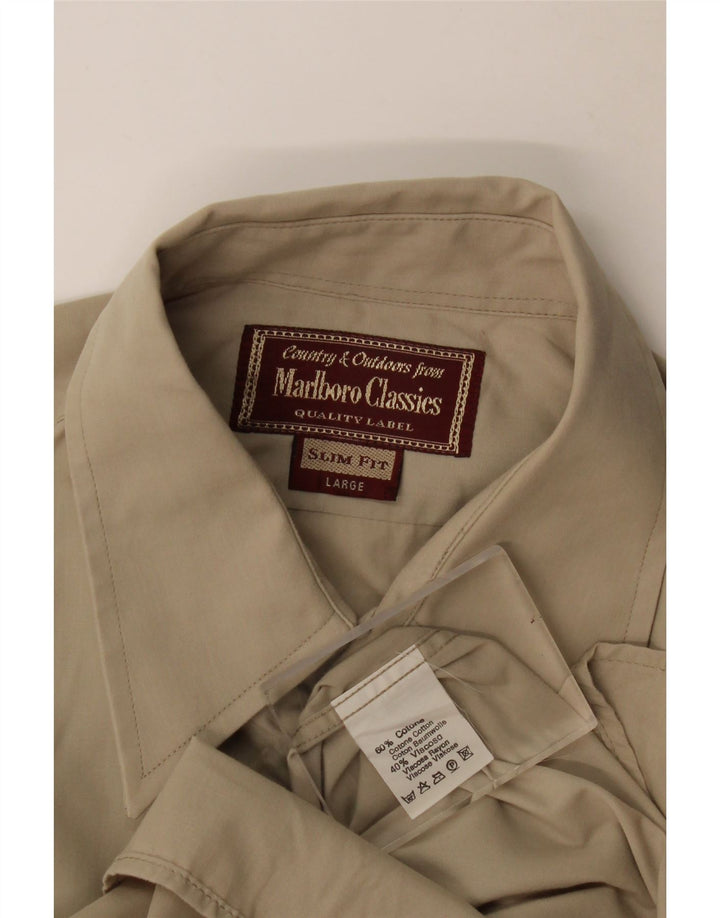Camisa masculina Marlboro Classics Slim Fit grande algodão bege