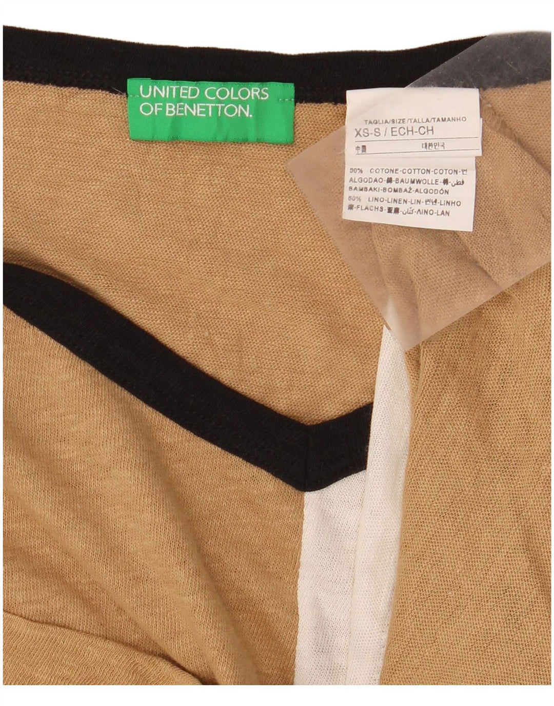 Camiseta feminina oversized BENETTON UK 6 XS Bege Colourblock