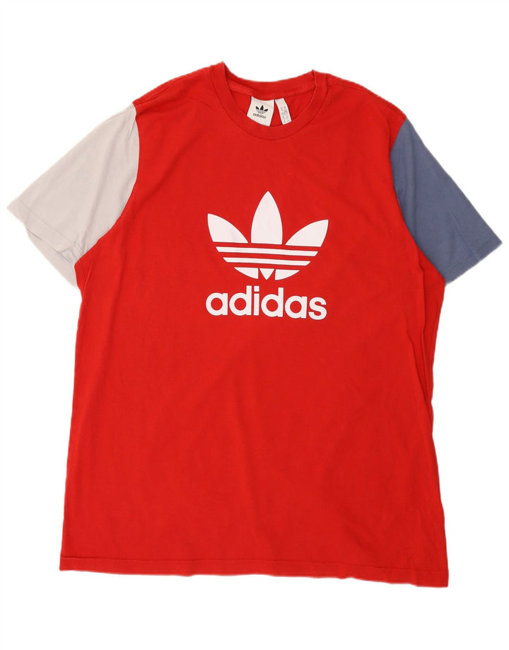 ADIDAS Mens Graphic T-Shirt Top XL Vermelho Colorblock Algodão