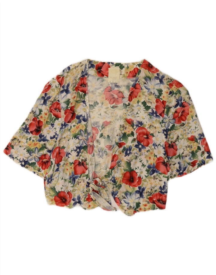 Blusa feminina vintage vintage UK 12 viscose floral multicolorida média