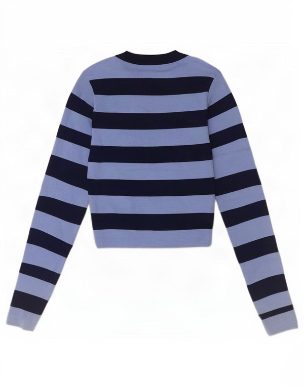 Zara Womens Crop Top Manga Longa Reino Unido 8 Pequeno Listrado Azul