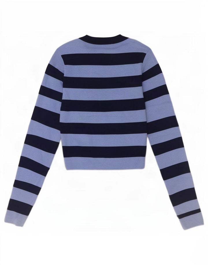Zara Womens Crop Top Manga Longa Reino Unido 8 Pequeno Listrado Azul
