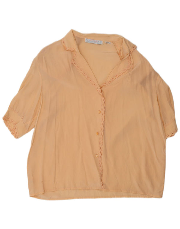 Blusa feminina vintage de manga curta oversized Reino Unido 16 grande seda bege