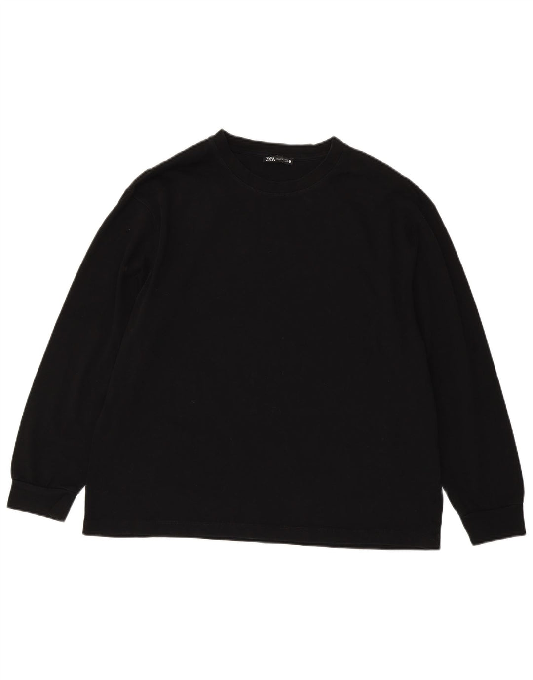 Top feminino Zara manga comprida UK 16 grande algodão preto