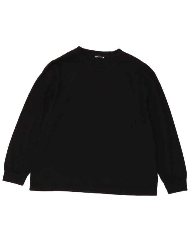 Top feminino Zara manga comprida UK 16 grande algodão preto