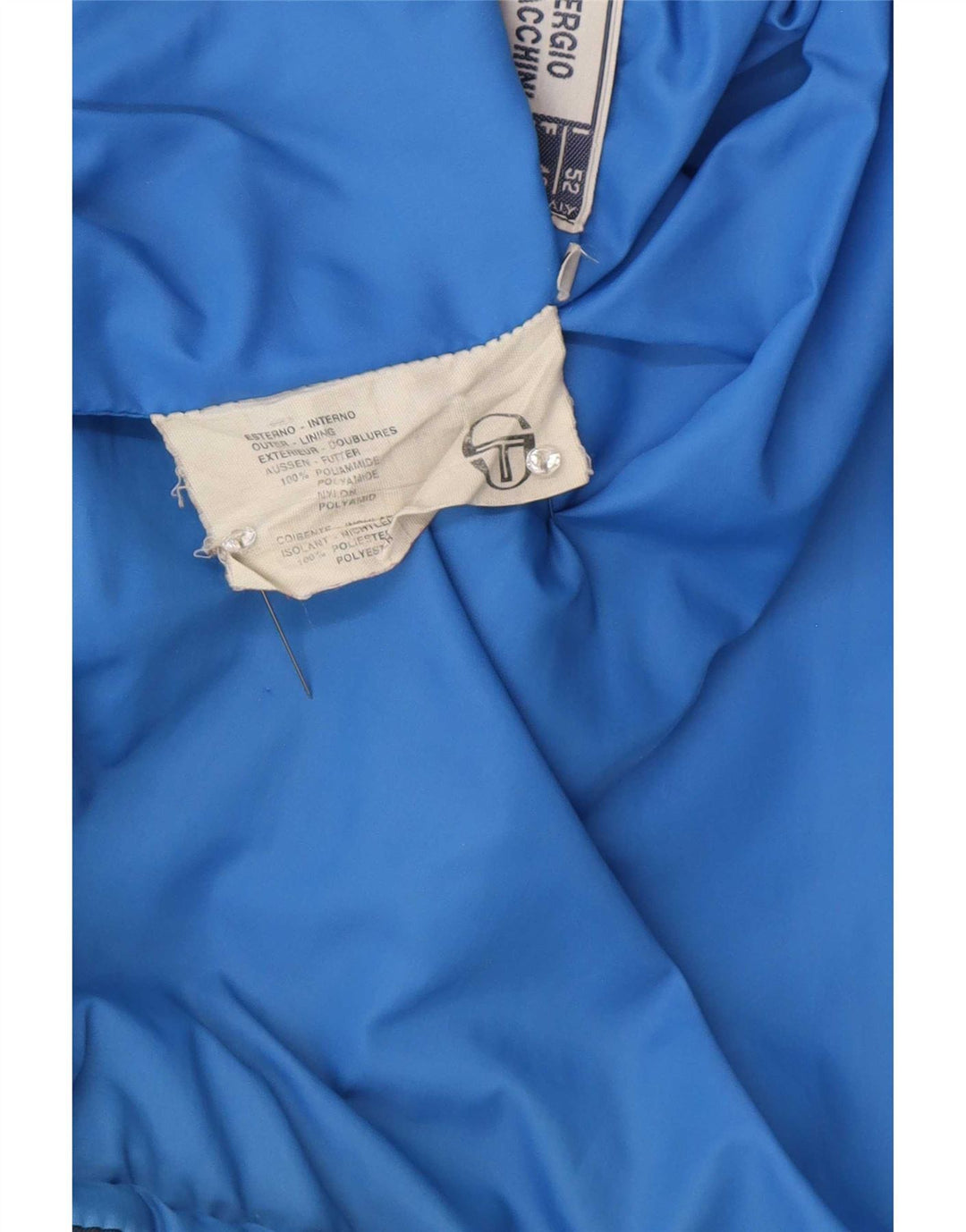 Jaqueta masculina acolchoada com capuz Sergio Tacchini IT 52 XL azul marinho Colourblock