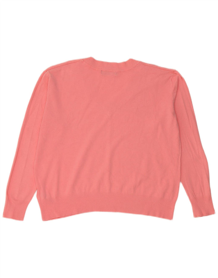 Suéter feminino Marks & Spencer com decote em V Reino Unido 14 algodão rosa médio