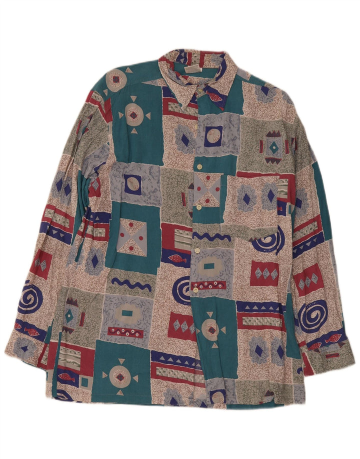 Camisa masculina vintage UK 15 1/2 média patchwork multicolorido retrô