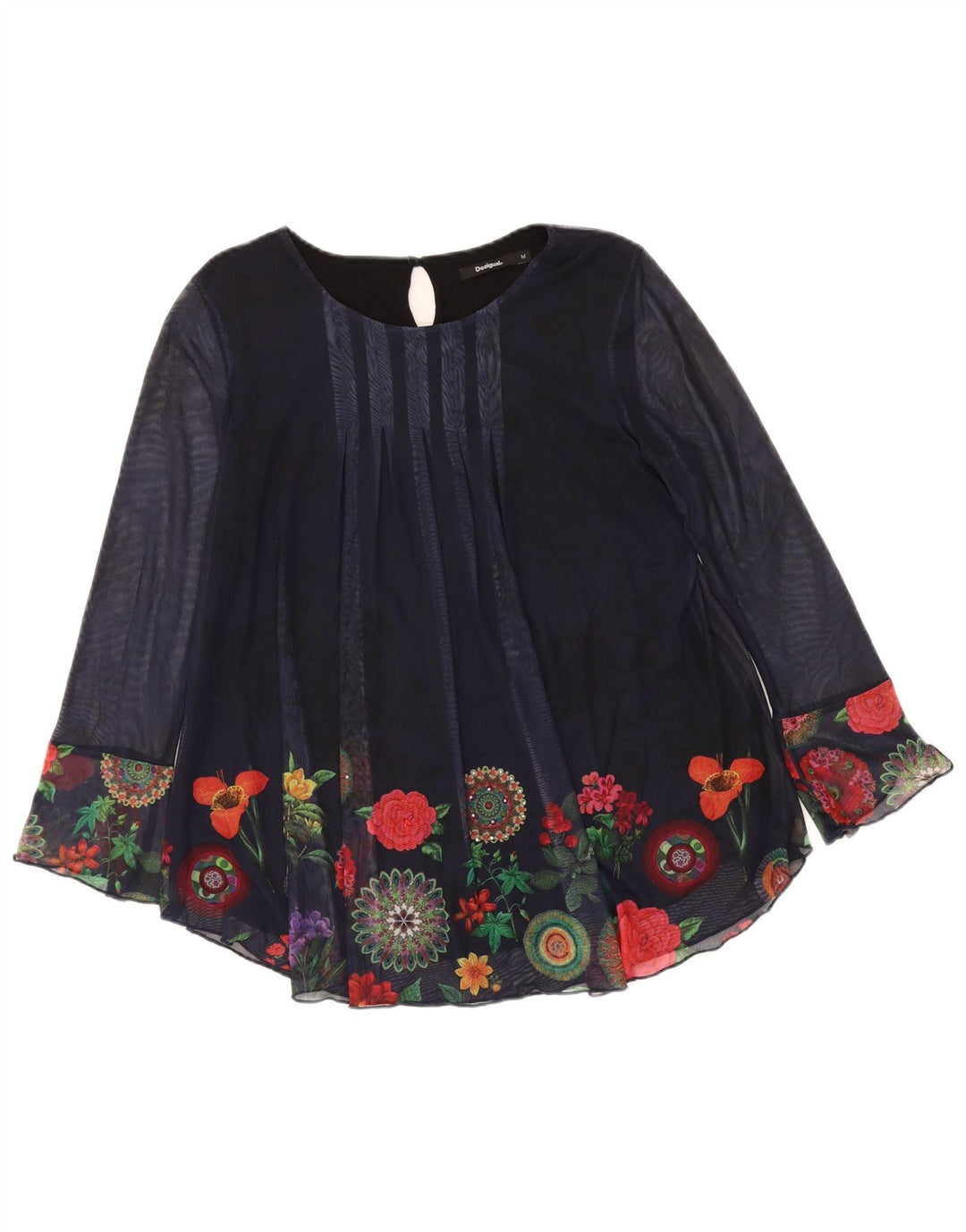 Blusa feminina de manga comprida DESIGUAL UK 12 médio azul marinho floral