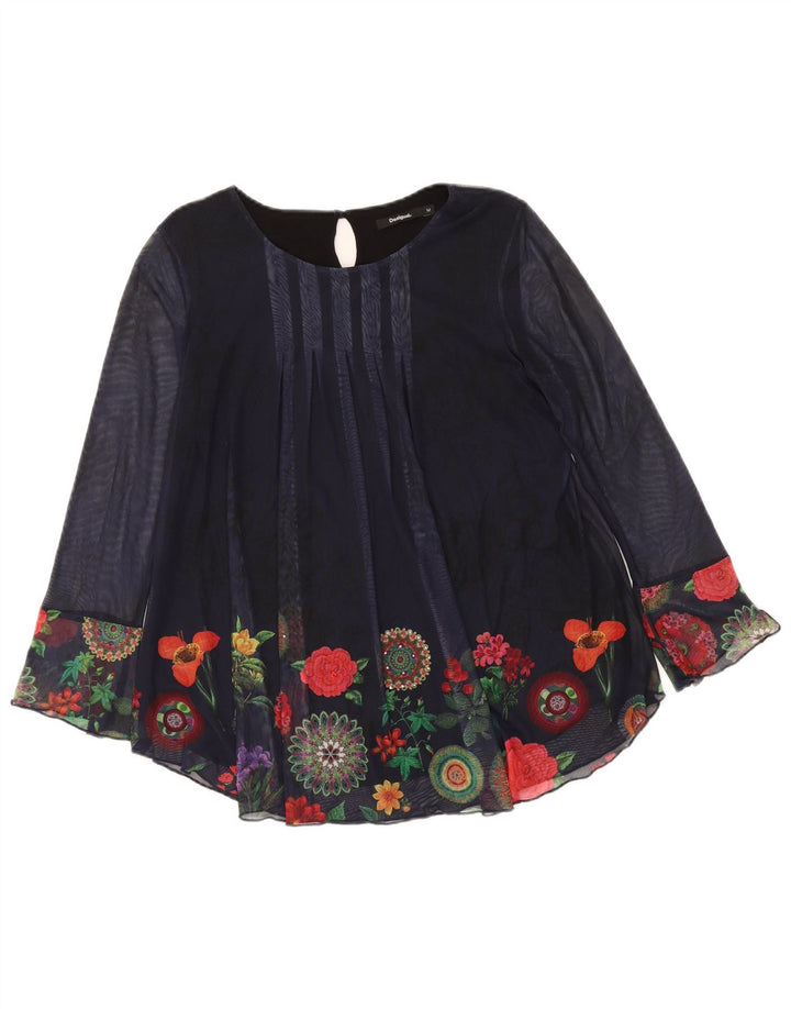 Blusa feminina de manga comprida DESIGUAL UK 12 médio azul marinho floral