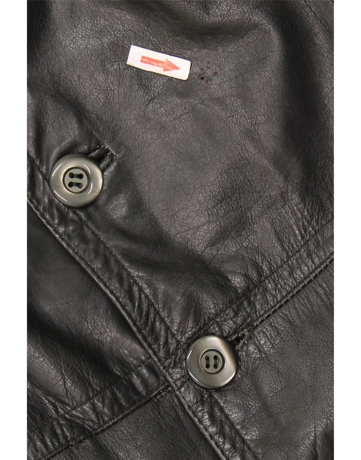 Casaco de couro masculino vintage UK 40 grande couro preto