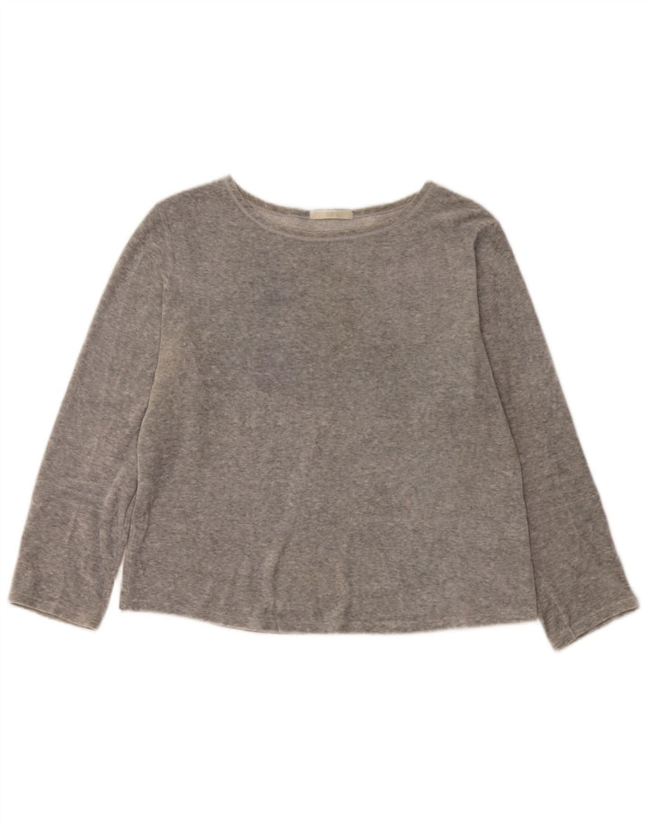 Top feminino Marks & Spencer manga comprida UK 14 poliéster cinza grande