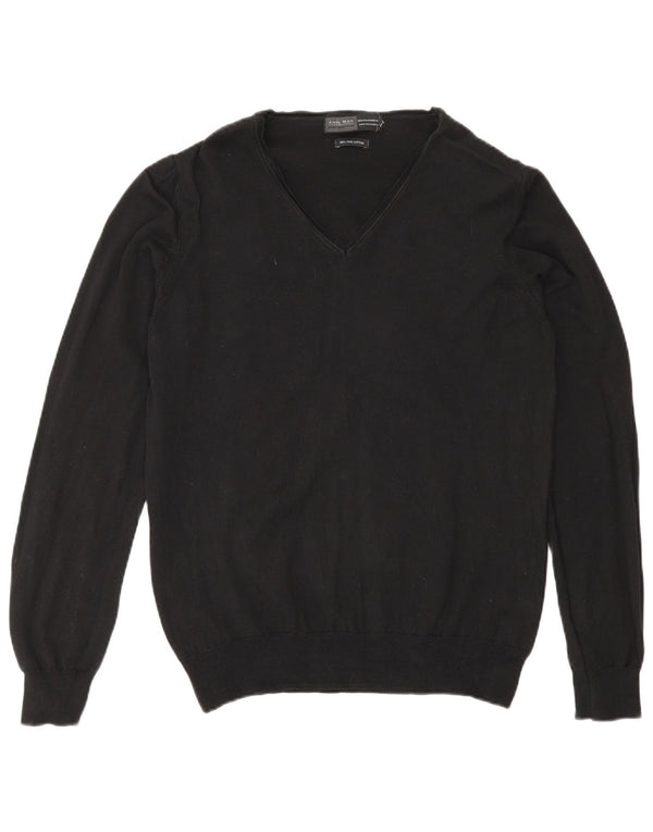 Zara Suéter masculino com decote em V médio preto