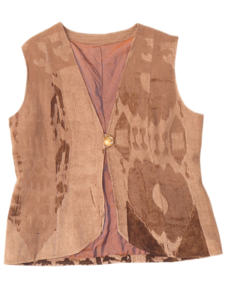 Colete feminino vintage com padrão abstrato Reino Unido 14 bege médio