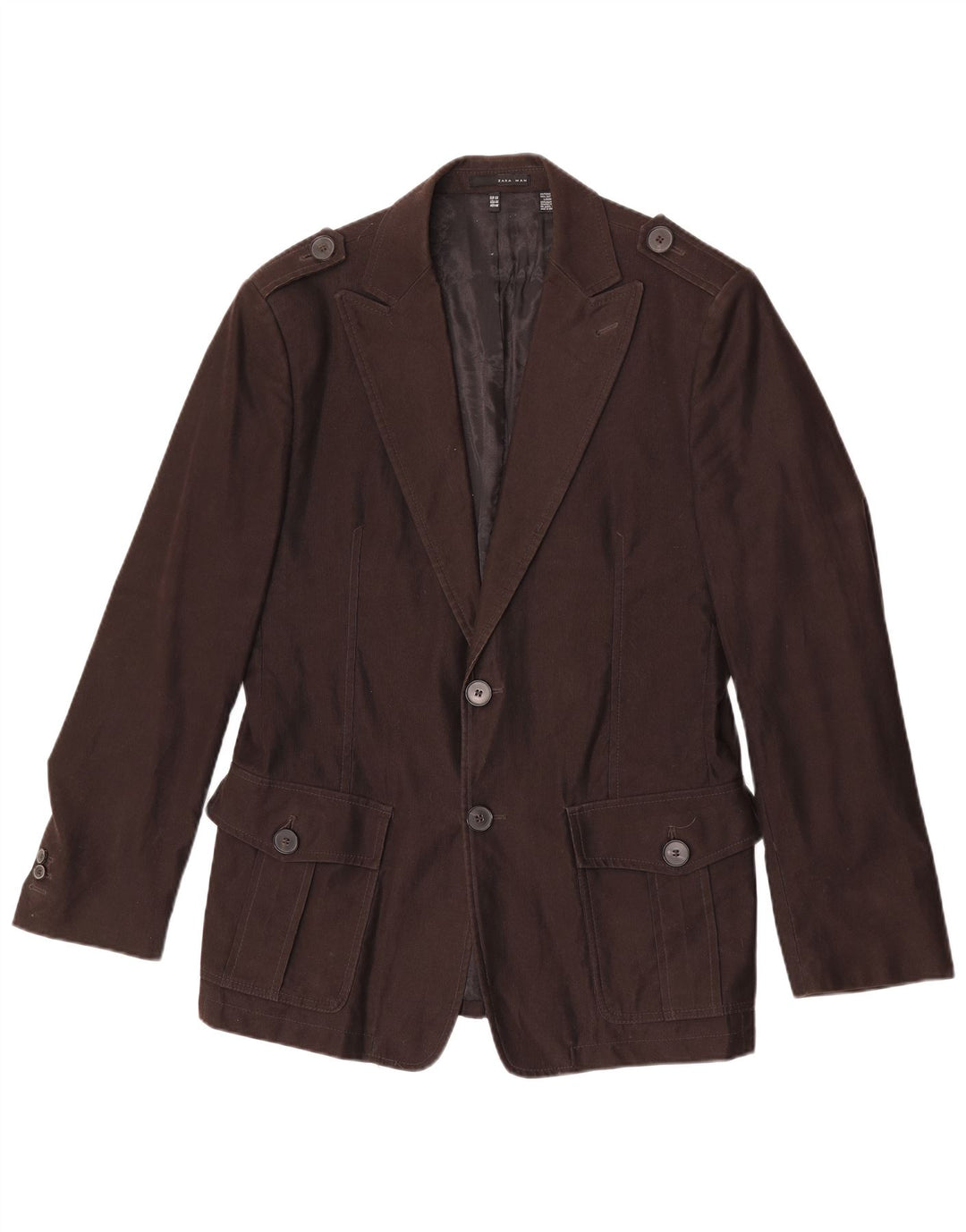 Jaqueta blazer masculina Zara militar com 2 botões EU 54 XL marrom algodão