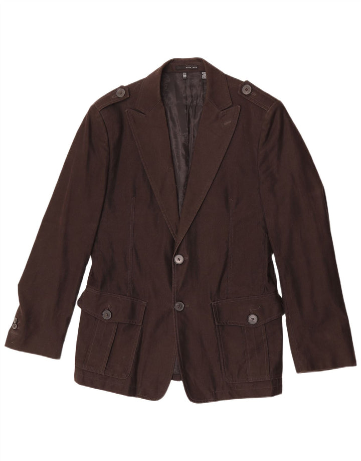 Jaqueta blazer masculina Zara militar com 2 botões EU 54 XL marrom algodão