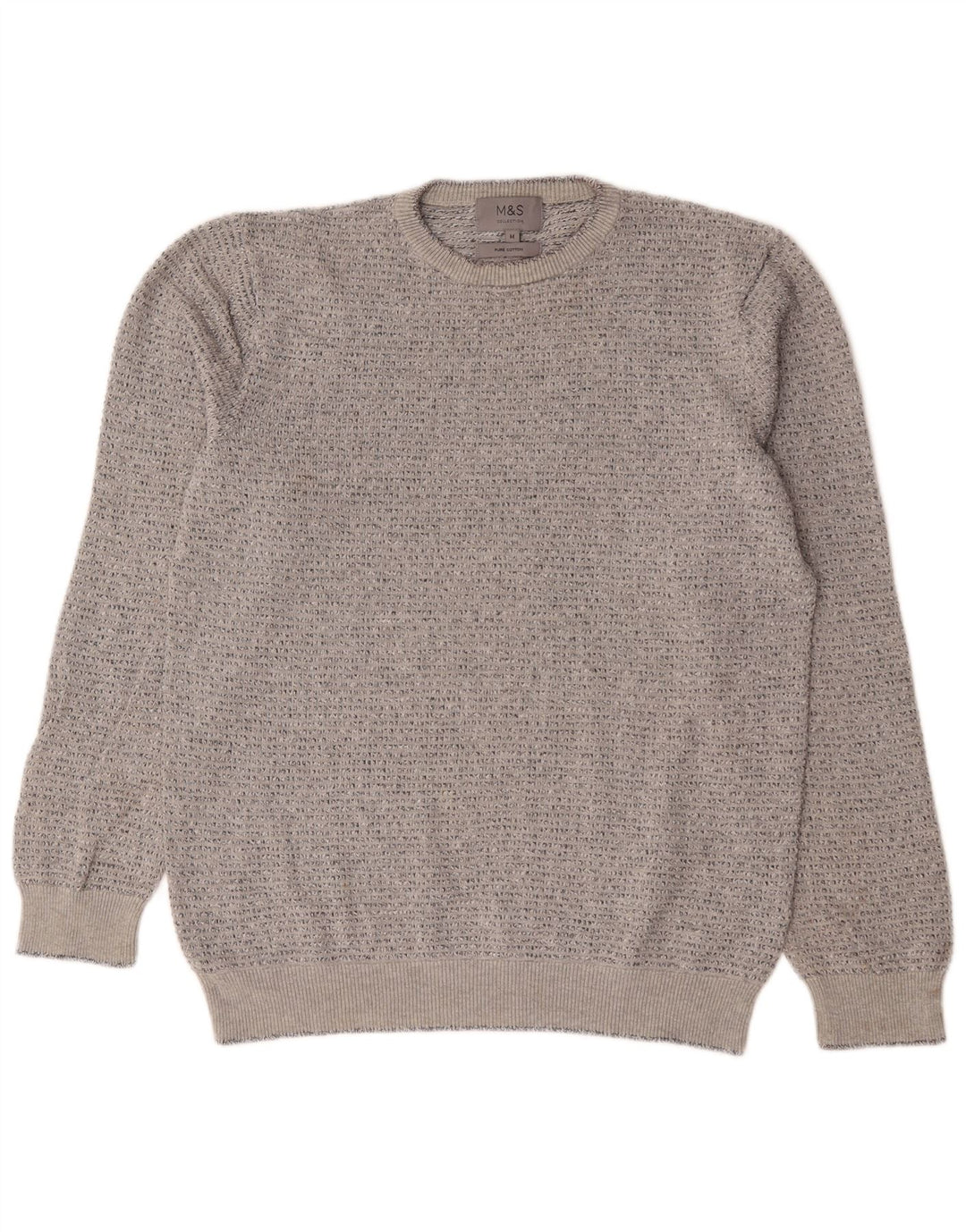 Suéter masculino Marks & Spencer com gola redonda e algodão manchado cinza médio