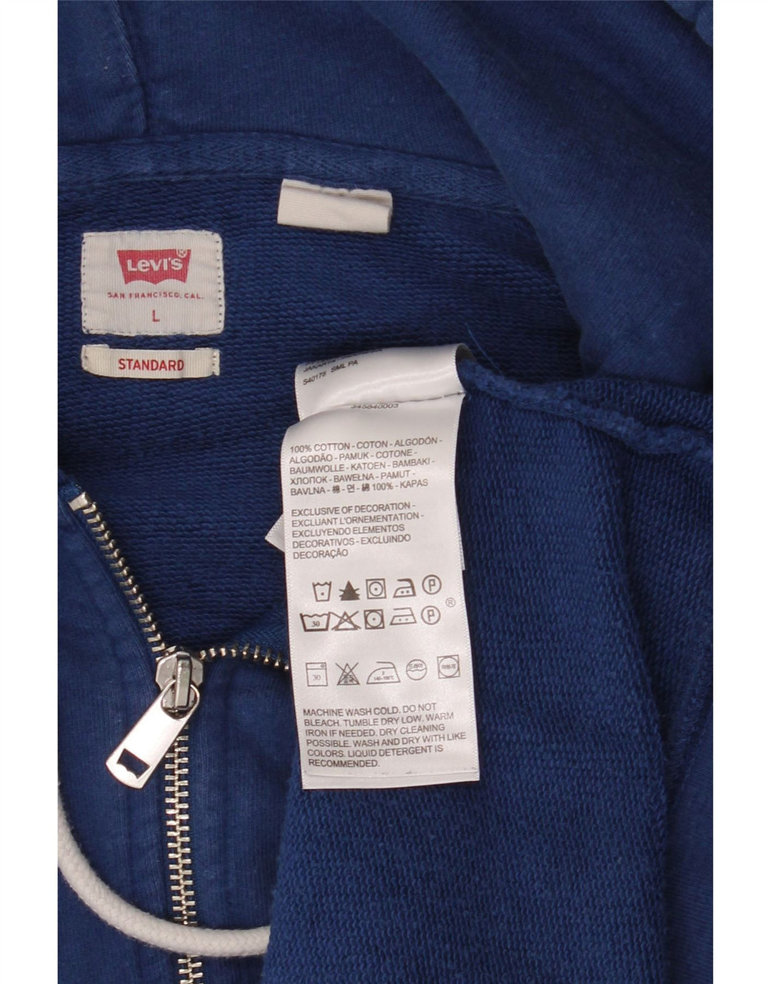 Suéter masculino com capuz e zíper padrão Levi's grande algodão azul