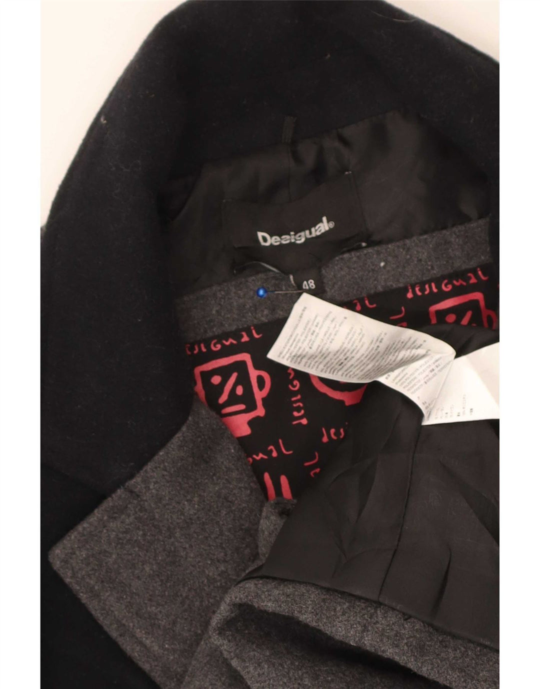 Sobretudo masculino Desigual IT 48 poliéster Colourblock cinza médio
