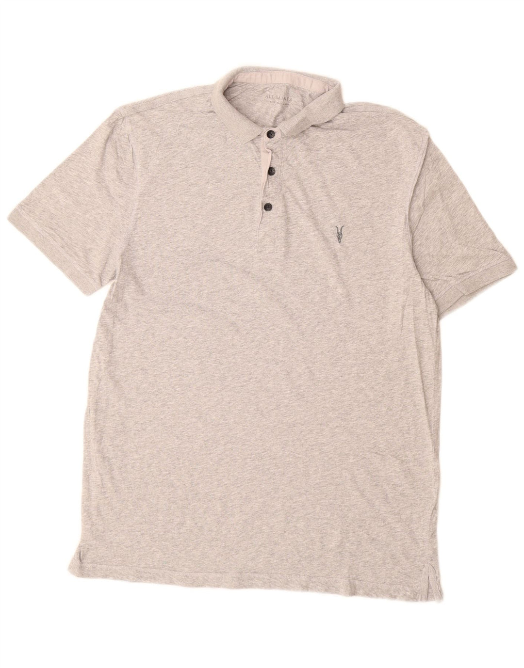 Camisa polo masculina All Saints grande algodão manchado cinza