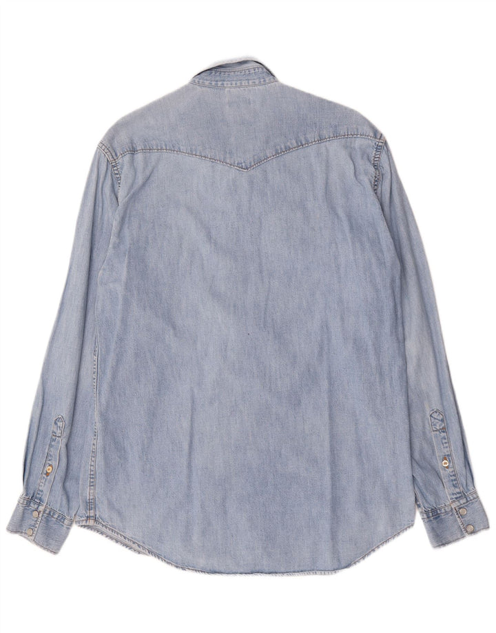 Camisa jeans masculina Benetton azul médio