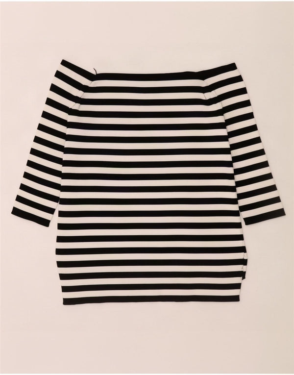 Zara Top feminino com manga 3/4 sem ombro Reino Unido 10 Viscose listrada preta pequena