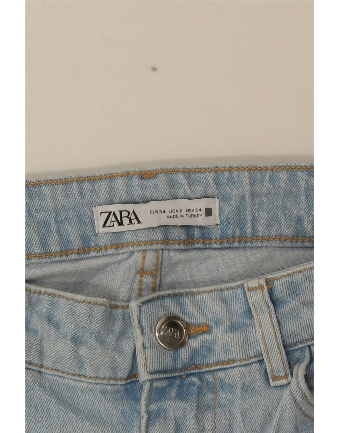 Zara Calça jeans feminina alta e desgastada EU 34 2XS W24 L36 Azul