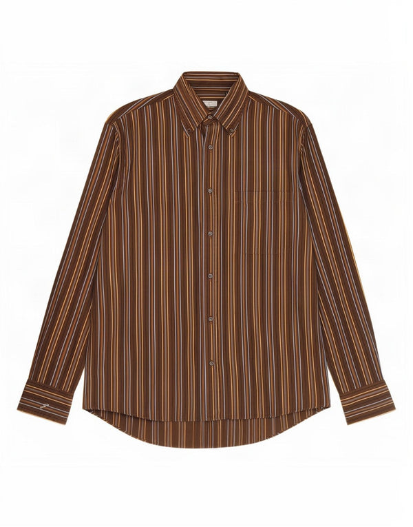 Camisa masculina Gattinoni tamanho 39 15 1/2 algodão listrado marrom médio