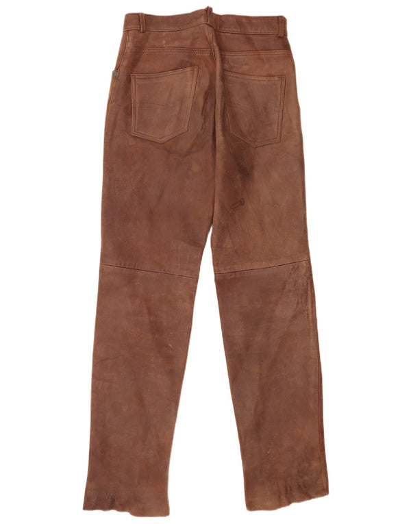 Calças de couro masculinas vintage W30 L34 marrom