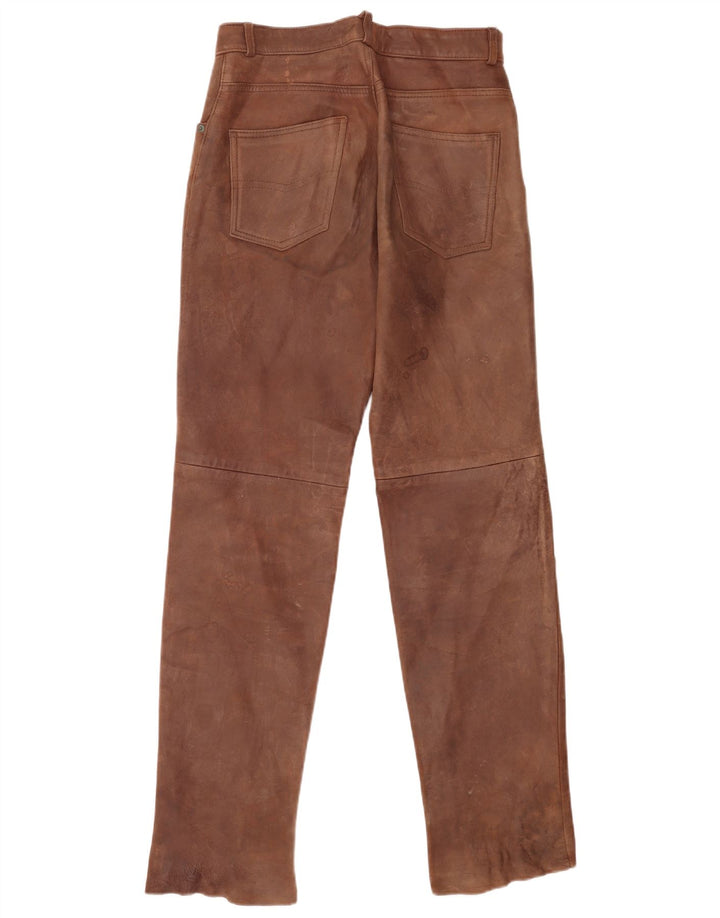 Calças de couro masculinas vintage W30 L34 marrom