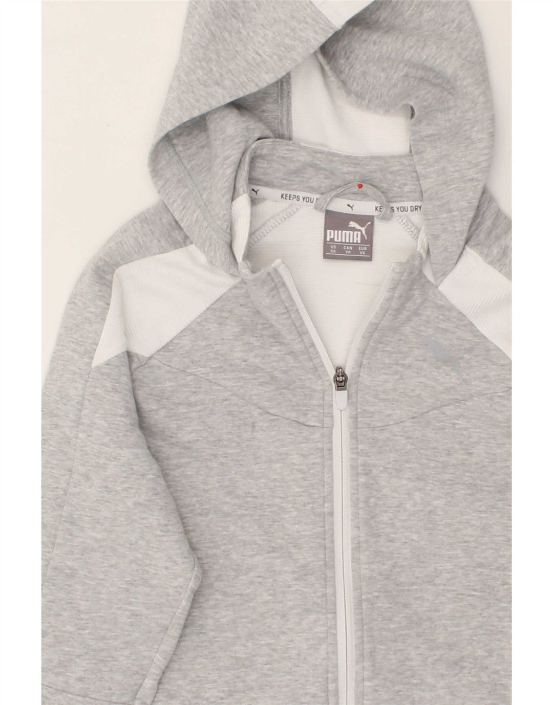 PUMA Womens Zip Hoodie Sweater UK 6 XS Grey Colourblock Cotton Vintage Puma and Second-Hand Puma from Messina Hembry 