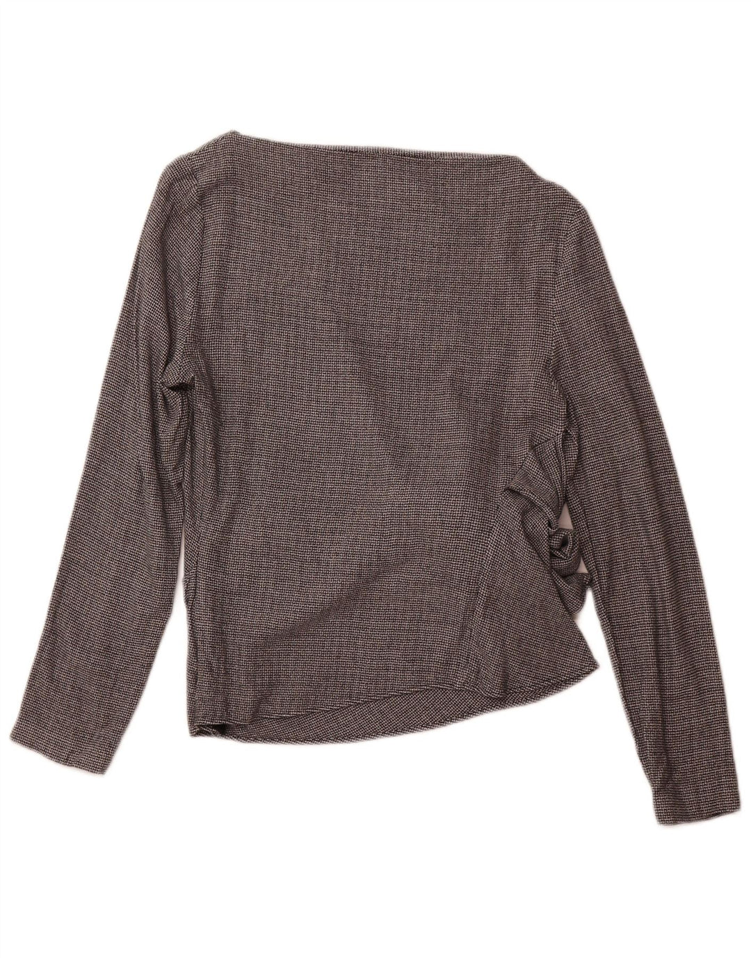 Blusa feminina de manga comprida ZARA UK 12 viscose Houndstooth cinza médio