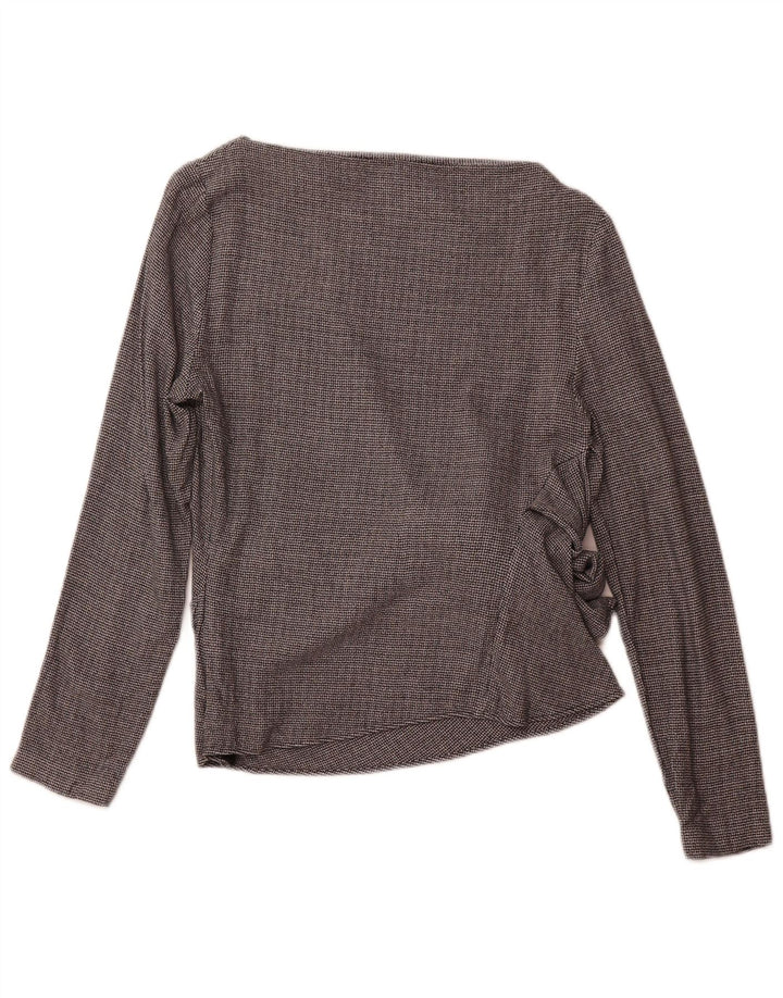 Blusa feminina de manga comprida ZARA UK 12 viscose Houndstooth cinza médio