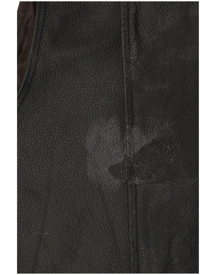 Colete de couro masculino vintage médio preto motociclista