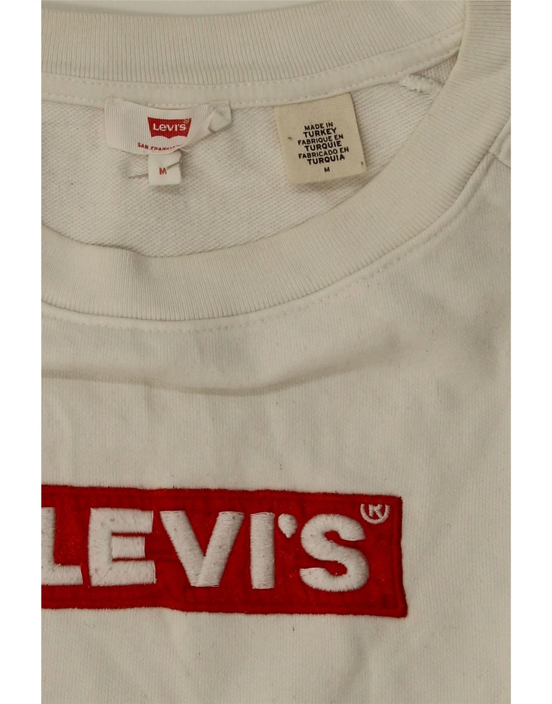 LEVI'S Womens Graphic Sweatshirt Jumper UK 14 Medium White Cotton Vintage Levi's and Second-Hand Levi's from Messina Hembry 
