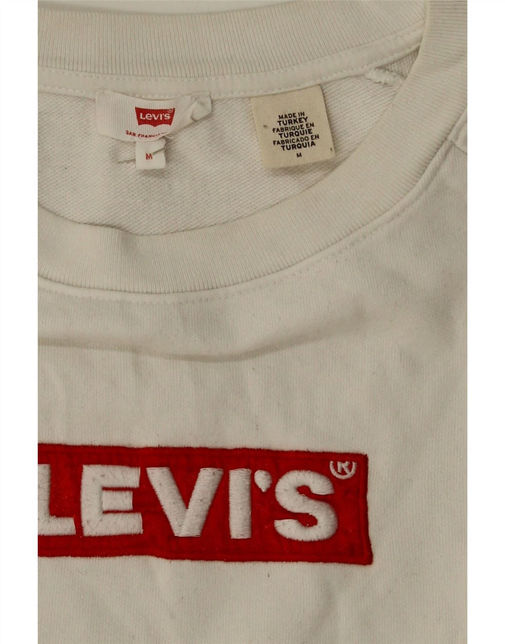 LEVI'S Womens Graphic Sweatshirt Jumper UK 14 Medium White Cotton Vintage Levi's and Second-Hand Levi's from Messina Hembry 