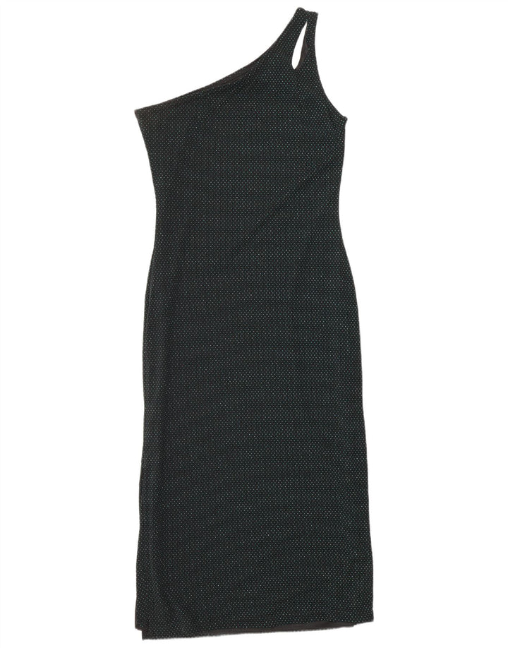HENNES Vestido maxi feminino de um ombro UE 42 grande preto manchado