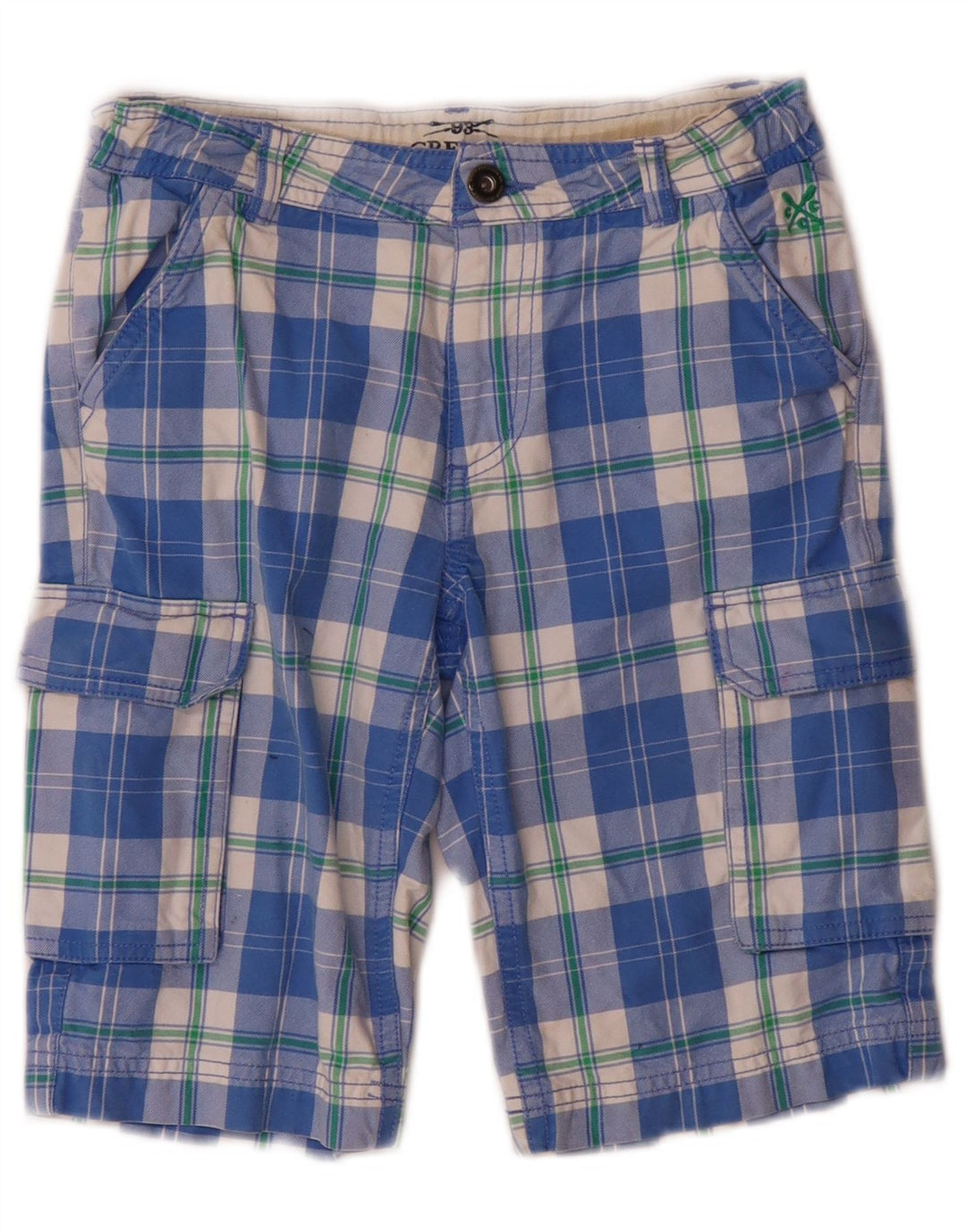 Shorts cargo masculinos Crew Clothing 8-9 anos W24 algodão xadrez azul