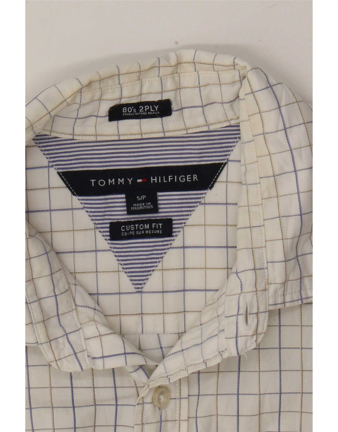 Camisa masculina Tommy Hilfiger Custom Fit pequena xadrez branca
