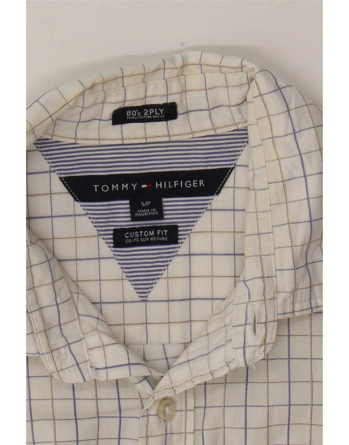Camisa masculina Tommy Hilfiger Custom Fit pequena xadrez branca