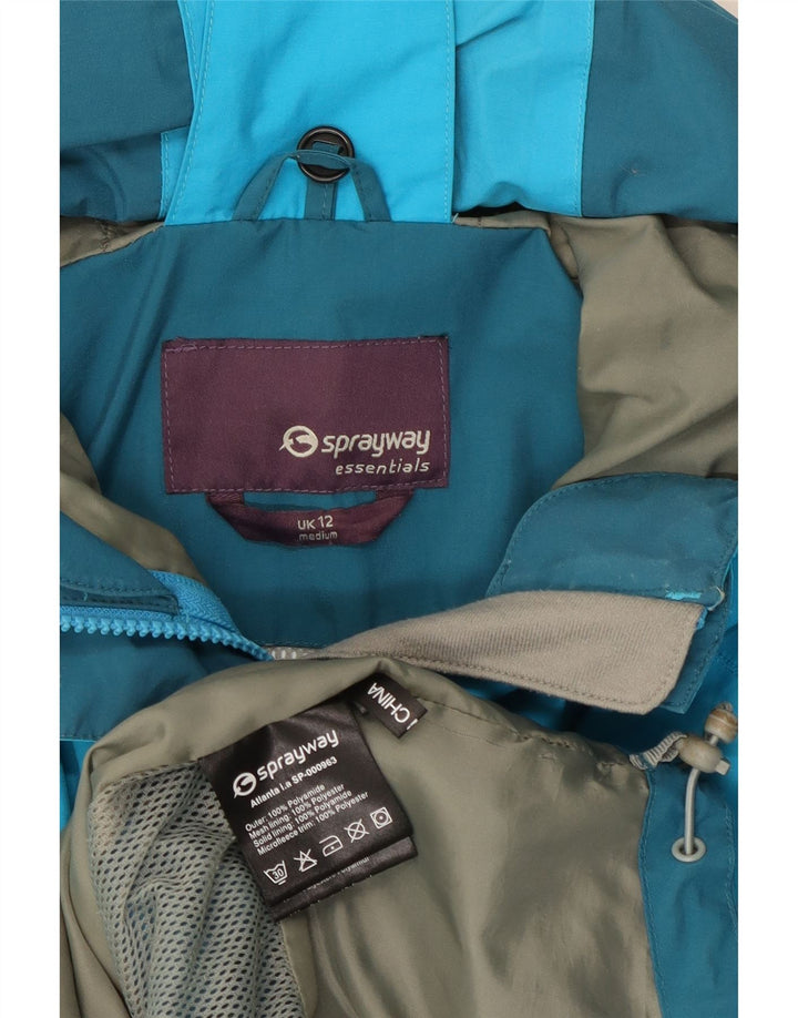 Jaqueta corta-vento feminina Sprayway com capuz Reino Unido 12 bloco colorido azul médio